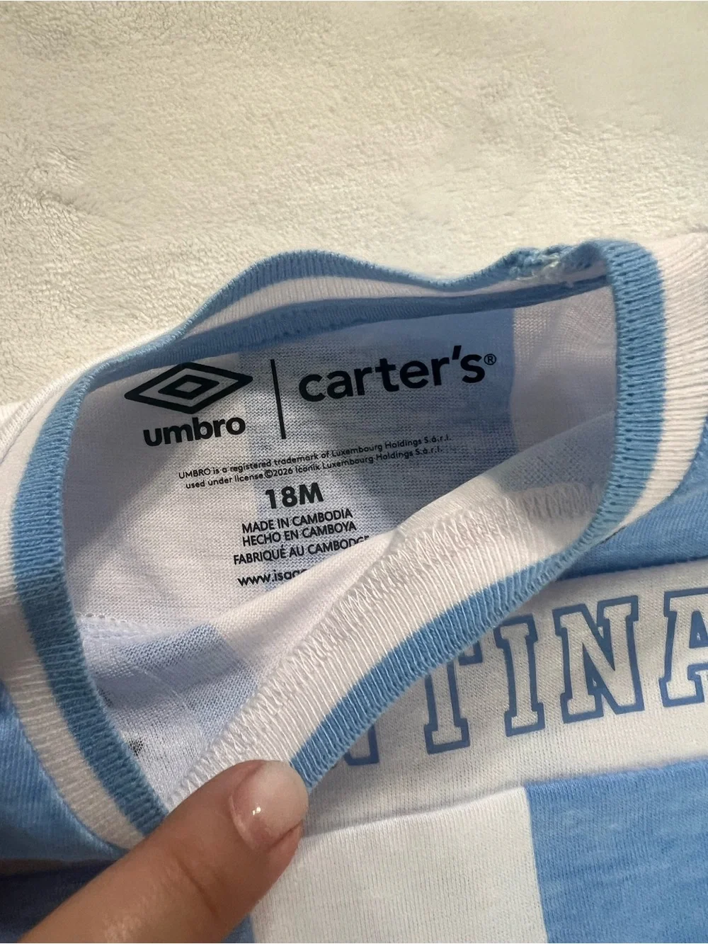 Umbro Argentina Baby Romper - Light Blue & White Stripes